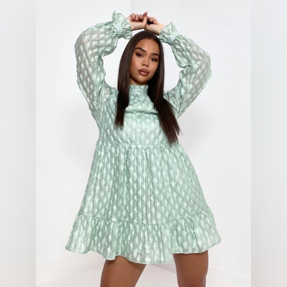 β¨ Mint Dream Textured Mini Dress | Coquette & Cottagecore Chic β¨ Size 2 π NWT - Picture 2 of 3